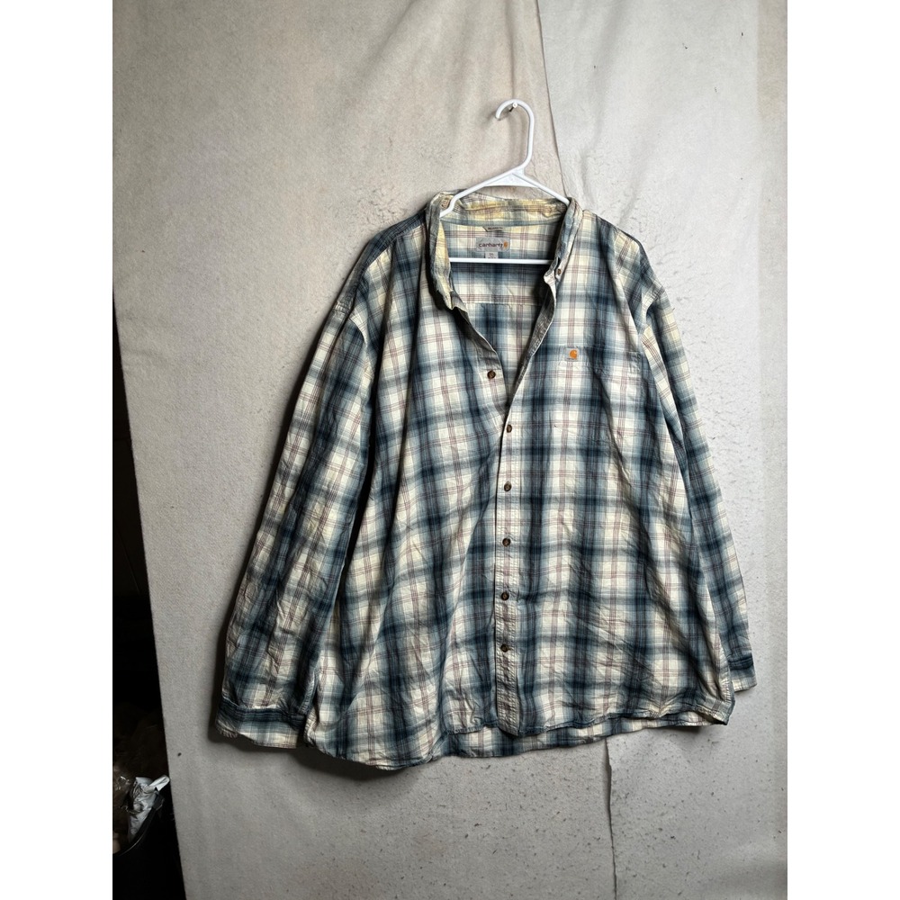 Carhartt Mens 3XL Tall Relaxed Fit Plaid Long Sleeve Button Down Shirt 102817